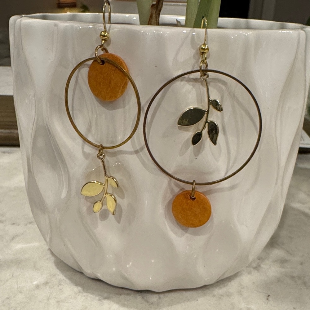Gold and Orange Hoop Earrings